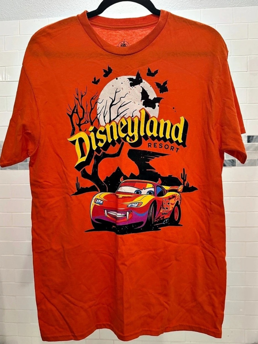 Disney Disneyland Resort Lightning McQueen Vampire Halloween T-Shirt Orange &